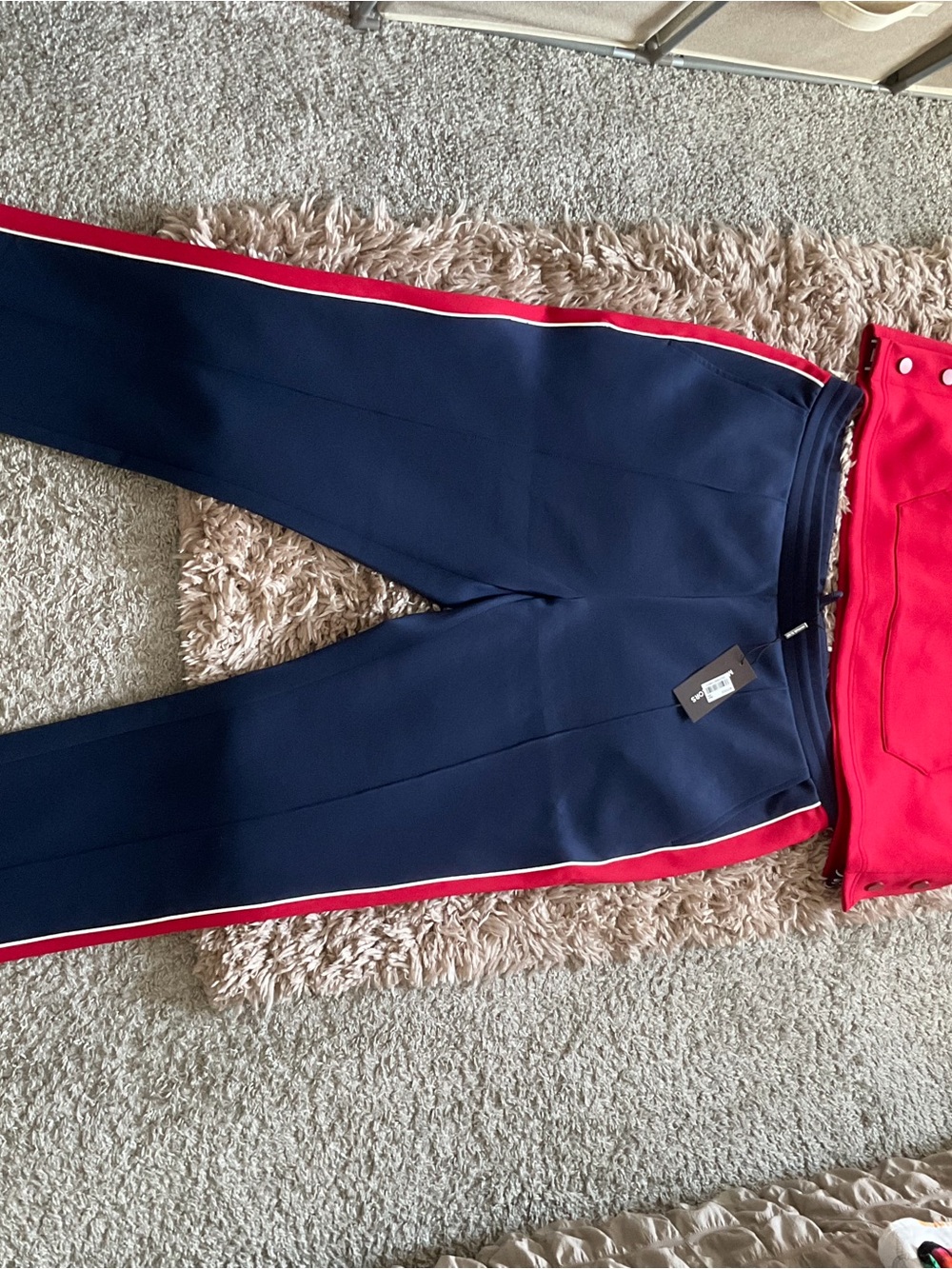 Michael Kors Navy Joggers with Red and White Side Stripe